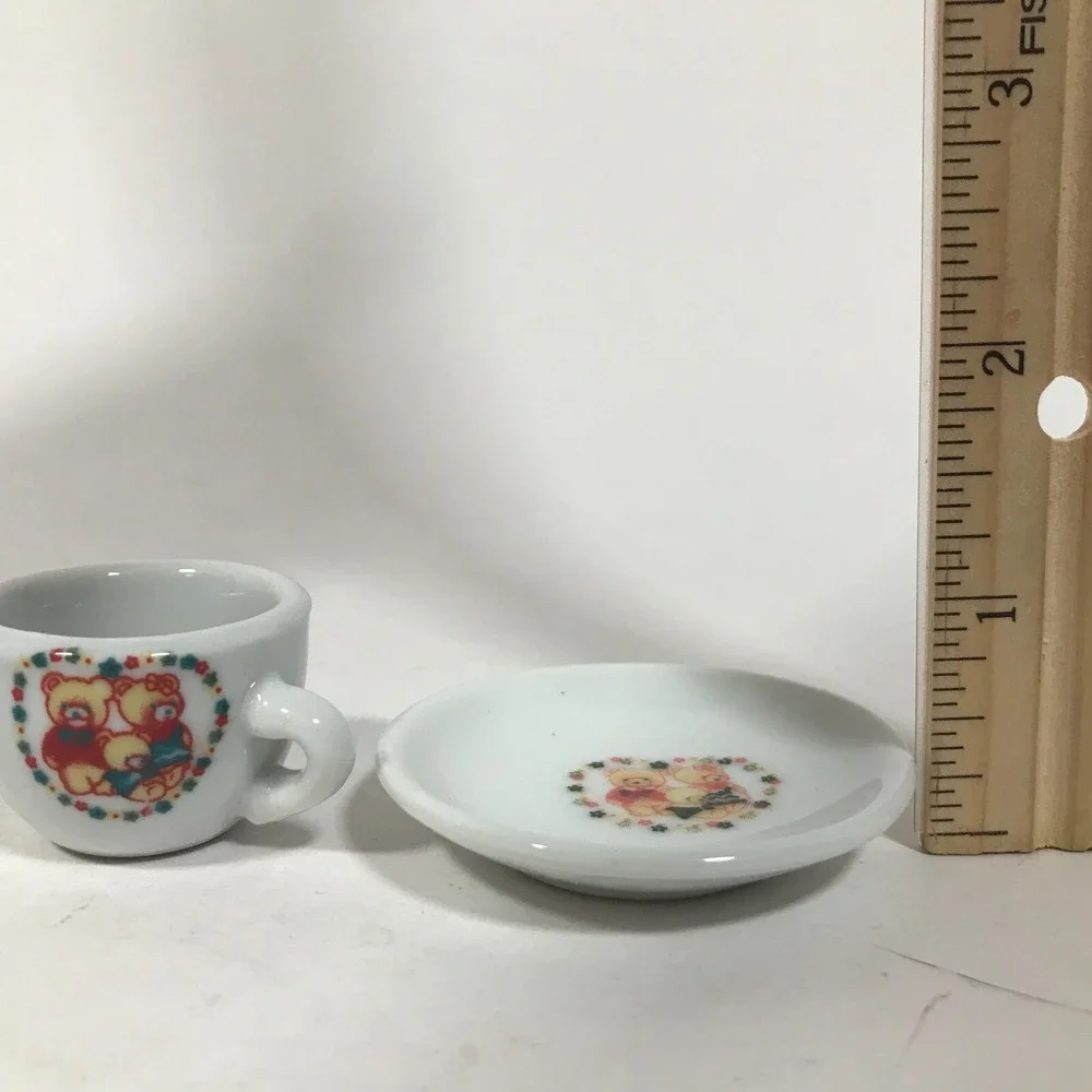 Vintage Miniature Ceramic Teddy Bear Tea Set 13pc Dollhouse Cups Saucers Creamer